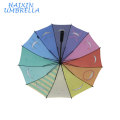 Moda 23 pulgadas recta barata automático tamaño grande personalizada cara sonriente impresión personalizada nuevo diseño paraguas color arco iris